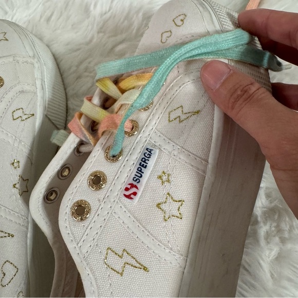 Superga White Platform Sneakers with Multicolor Laces Size 6 - Picture 11 of 15